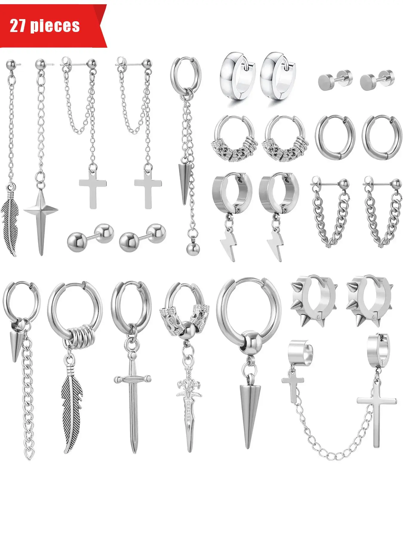 Stainless Steel Earrings Set, Fashion Jewelry for Party, Daily Clothing Decor, Trendy All-match & Exquisite Jewelry for Birthday Gift