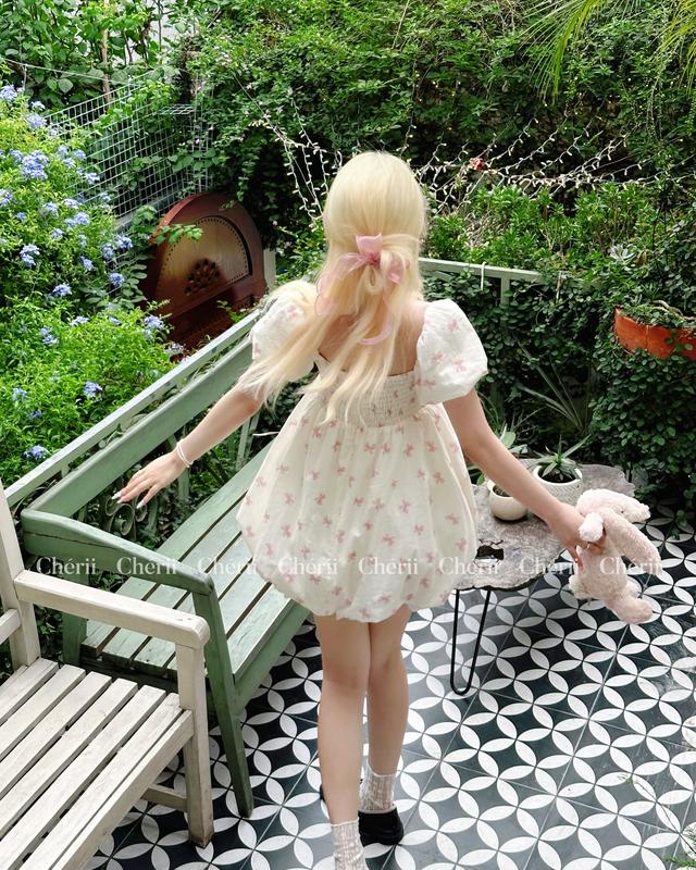 Đầm Bí Họa Tiết Nơ Hồng - Sana Mochi Dress (Ảnh thật Chérii chụp) 3