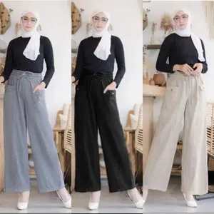De Gea Big Size Linen Pants / Viona Wide Leg Kulot Linen Remaja Muslimah Dewasa - ALANONA