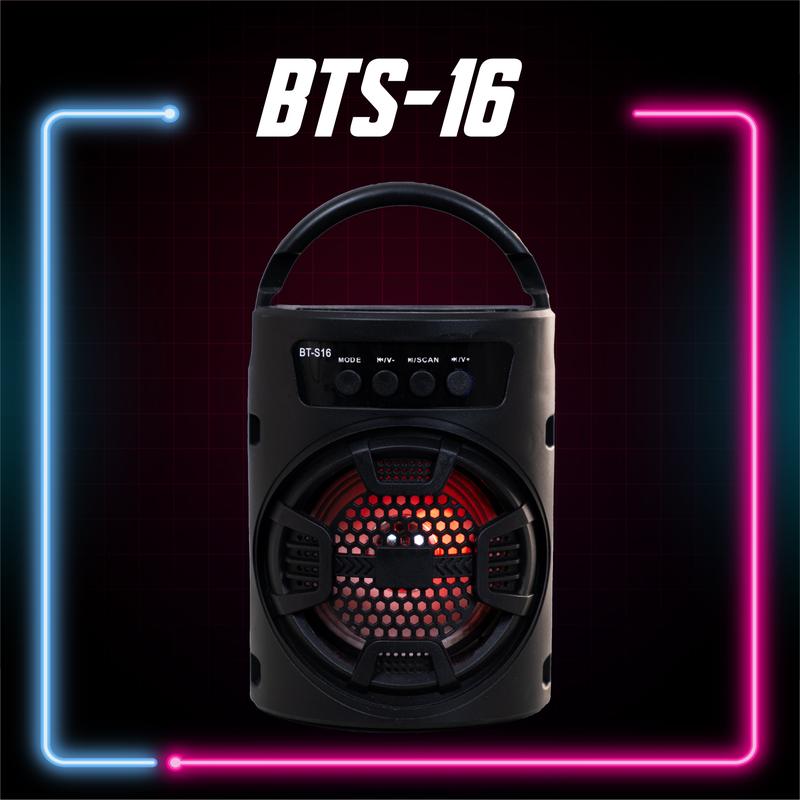 Loa Bluetooth Thiết kế nhỏ gọn có tay cầm Âm thanh cực chất lượng,  có quay xách, có giá đỡ điện thoại, có cổng aux kết nối tivi, máy tính BT-S16-BLACK