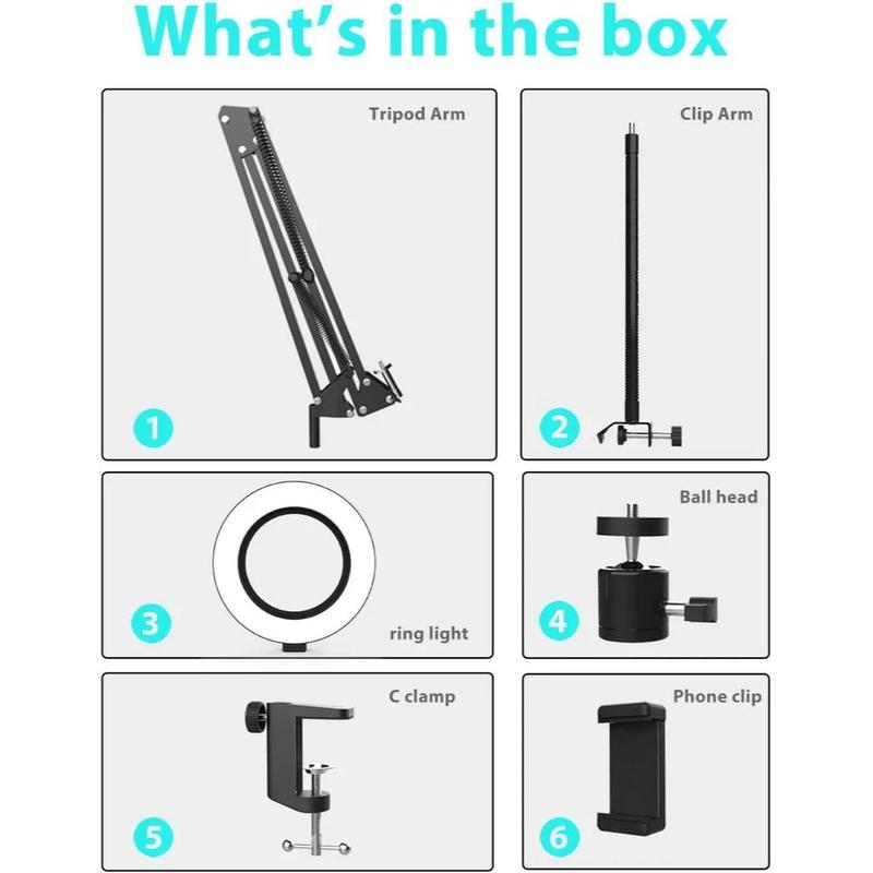 Product Introduction of Overhead Smartphone Mount With Ring Light, 1 Count Adjustable Rotatable Smartphone Arm Stand, Professional Desk Cellphone Camera Holder Stand for Live Stream, Selfie Accessories 18