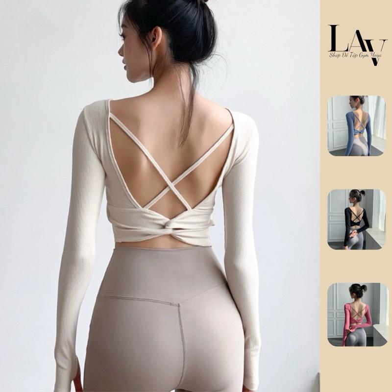 Áo tập gym yoga thể thao dài tay hở lưng co giãn có đệm mút - LAV Activewear