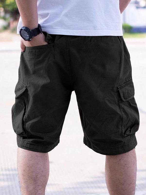 Men's Loose Solid Drawstring Waist Cargo Shorts, Casual Comfy Pocket Design Shorts for Daily Outdoor Wear, Men's Bottoms for All Seasons, Menswear, Summer Shorts 5