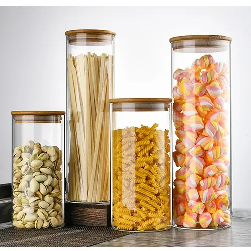 [DIAMETER 10cm] SATUAN MOJA Toples Snack Kaca Bulat Tutup Kayu Borosilicate Diameter 10cm Kedap Udara Makanan Tempat Penyimpanan Cereal Toples Kotak Bening Kontainer Makanan 5