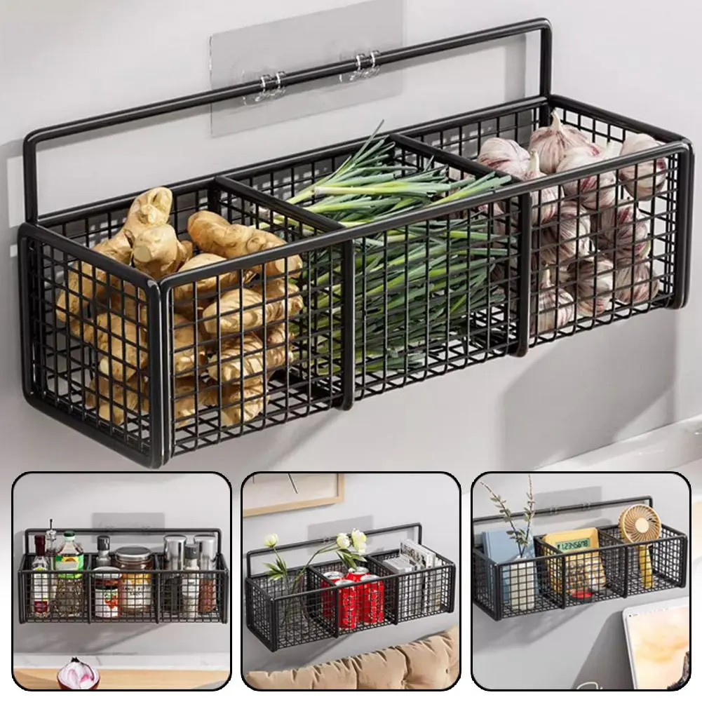 Bakul Rak Penyimpanan, Lekap di Dinding, untuk Bawang, Halia dan Bawang Putih, Rak Gantung Tanpa Tebuk, untuk Dapur, X2J5