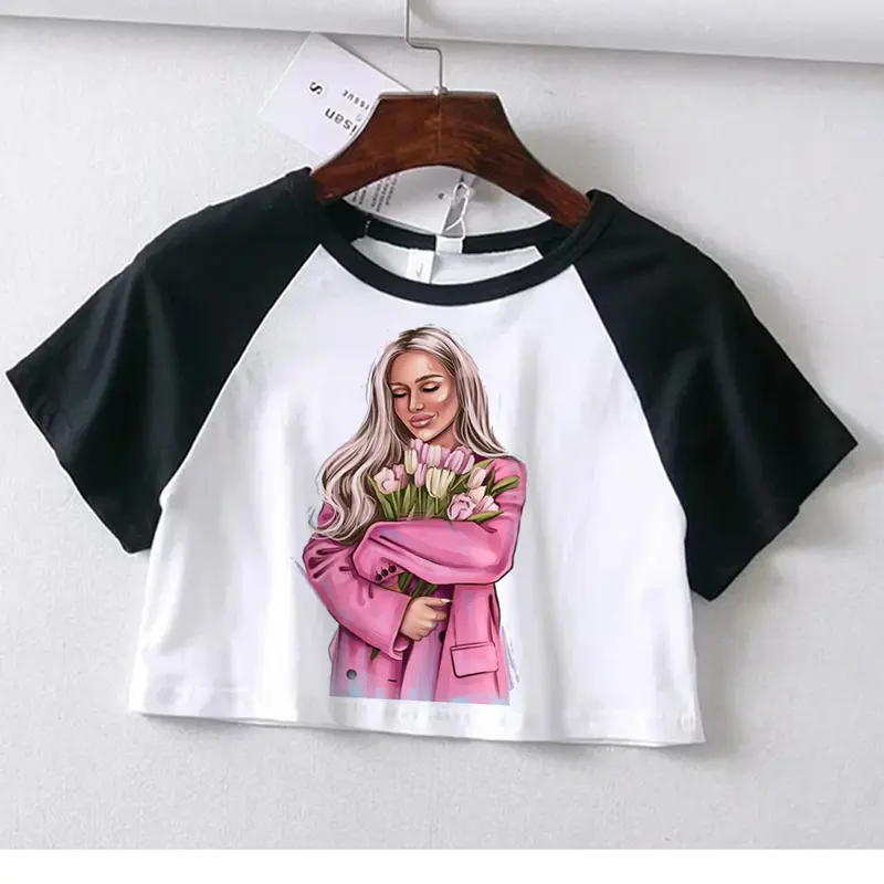 Áo Crop Top Họa Tiết, Thiết Kế Hoa Và Cô Gái, Phong Cách Gothic, Dành Cho Nữ, Harajuku Và Kawaii, Quần Áo Thời Trang Đường Phố 2