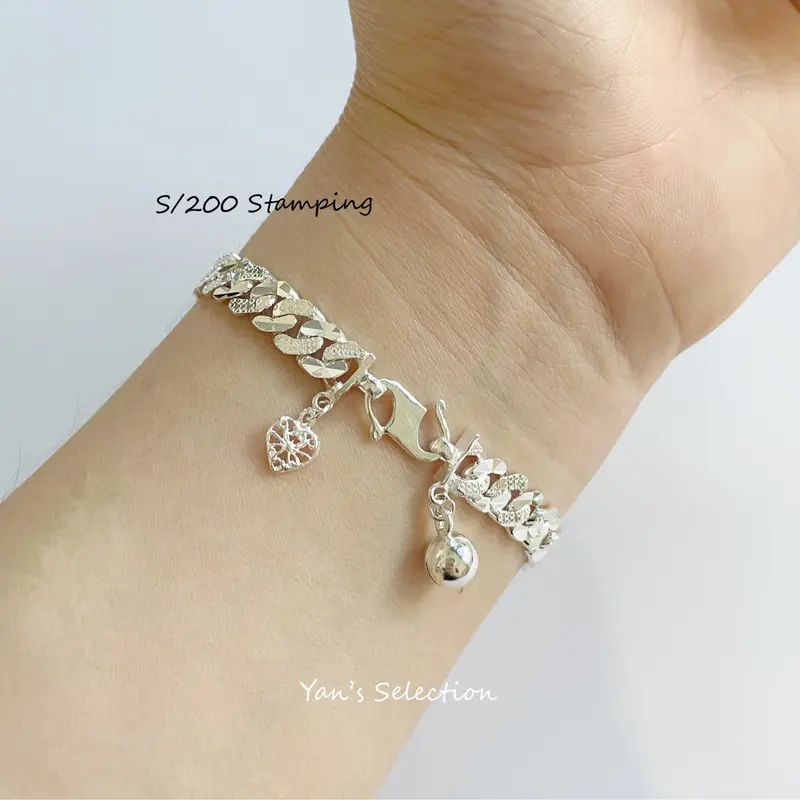 Vòng Tay Bạc Chính Hãng PROMO925, S / 200 Curb / Figado Kid / Adult, Thiết Kế Trẻ Em Và Người Lớn, ** Gelang Dunhil, Gelang Stamping 3