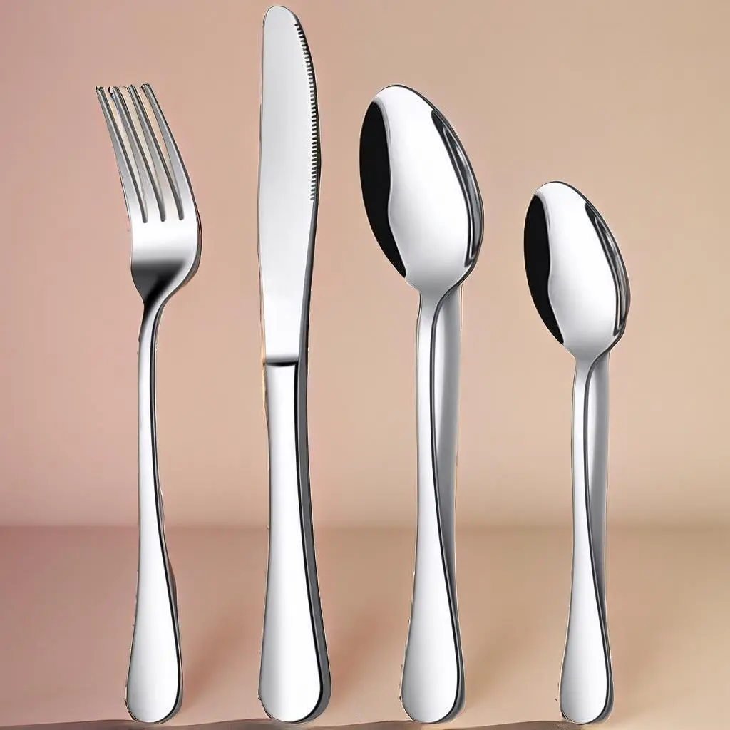 Stainless Steel Cutlery Set, 24pcs Including Spoon, Fork, Knife, Dessert Spoon, Household Tableware Set for Kitchen Party and Daily Use