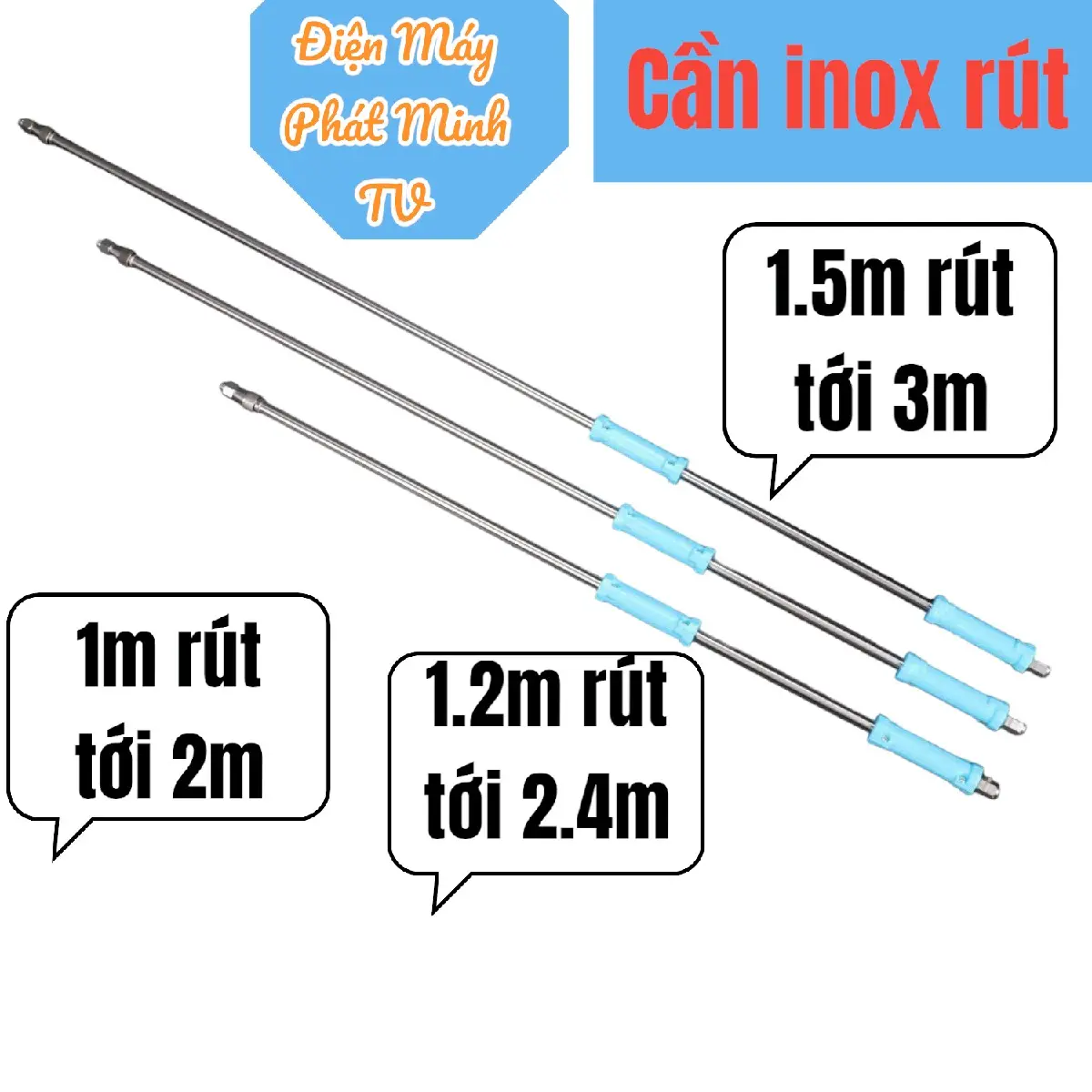 Cần rút inox màu xanh gắn vào bình xịt điện, bình xịt máy, máy phun thuốc