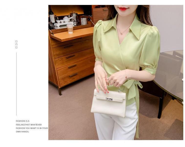 Product Introduction of Áo Sơ Mi Voan Sang Trọng Cao Cấp, Dành Cho Nữ, Trang Phục Mùa Hè, Eo Bó Sát, Phong Cách Phương Tây, Áo Sơ Mi Cổ Chữ V, Thường Ngày Và Bó Sát, Thanh Lịch, Áo ngắn Tay Năm 2025 19