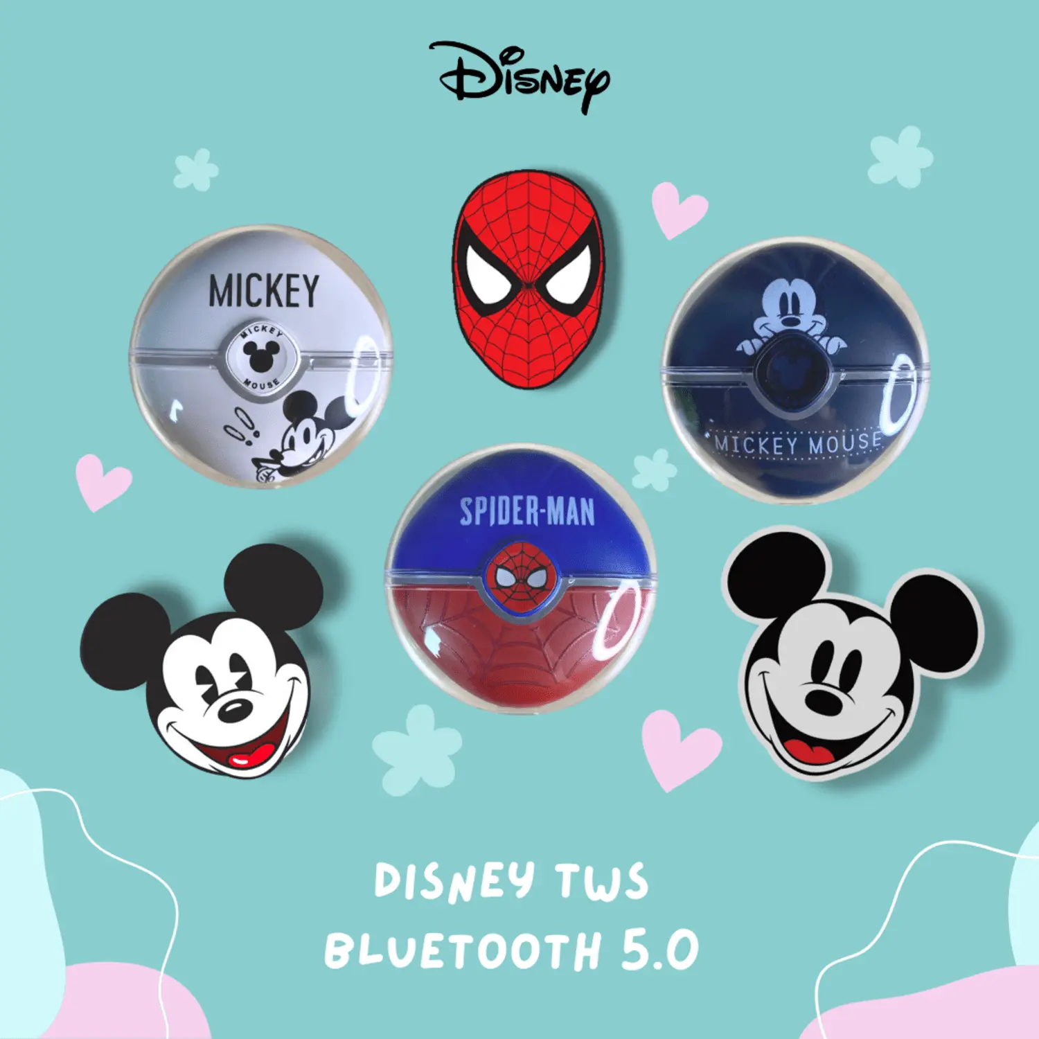 Disney Cute Bluetooth TWS 5.0 HIFI Stereo Sound Sports Headphones Noise Cancelling Headphones with Microphone Low Latency Bass Earphones