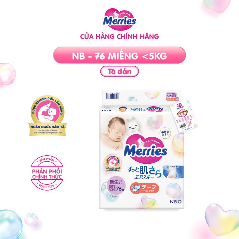 Tã/bỉm dán Merries Đủ Size NB76/S70/M56/L48/XL40