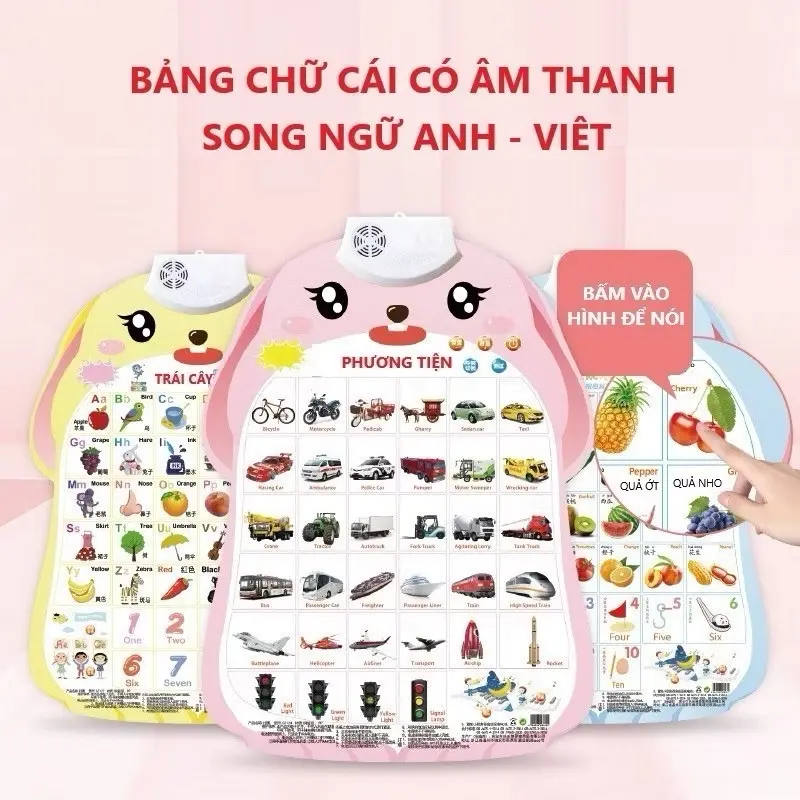 Bảng chữ cái điện tử treo tường thông minh nhiều chủ đề động vật,trái cây,phương tiện cho bé học tập và phat trien 1