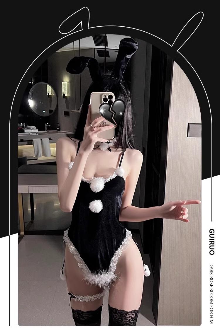 Product Introduction of [Discount] Pure Desire Bunny ~ Sweet Velvet Bunny Uniform Underwear Seduction Braces Jumpsuit Sexy Pajamas Christmas 1