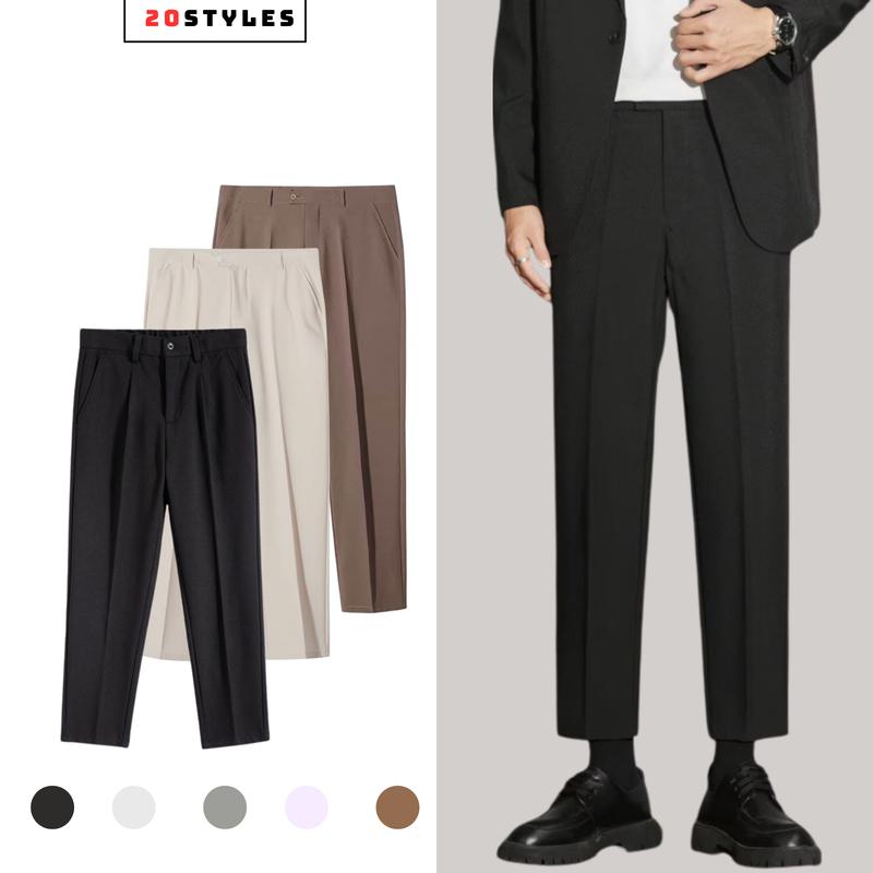 Quần âu nam hàn quốc ống rộng vải lụa co giãn,quần tây nam không nhăn, không xù trẻ trung hot 2024 Menswear Pants