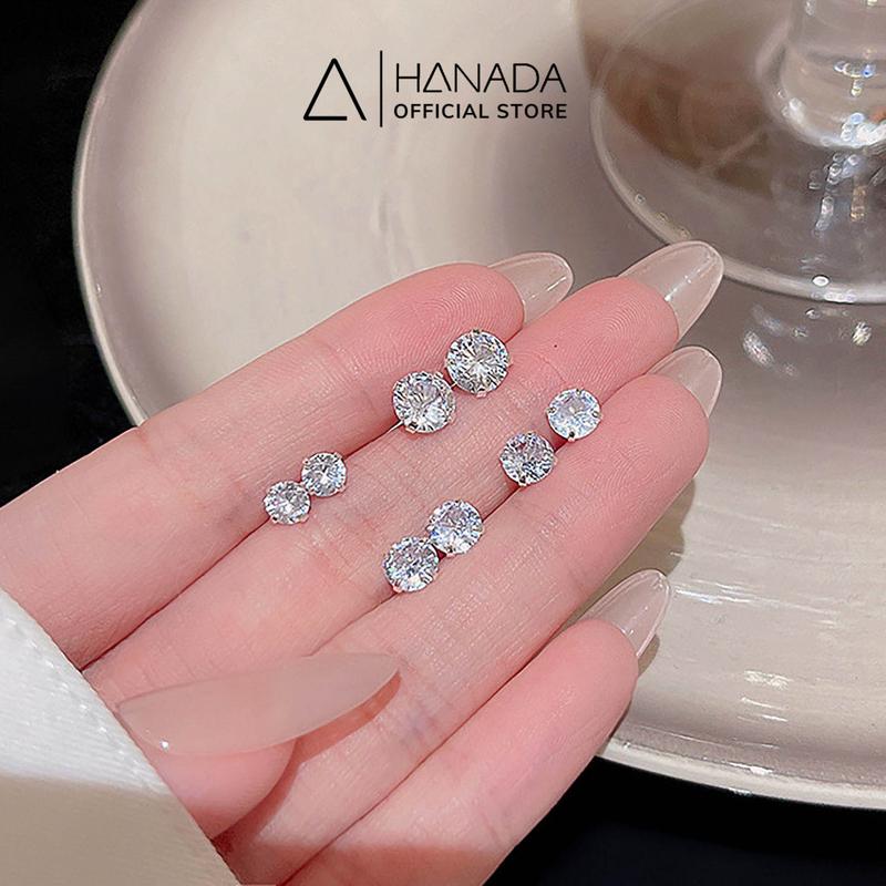 Bông tai bạc 925 Hanada Đá CZ 6A Chuẩn 120 Lát Cắt khuyên tai Siêu Lấp Lánh Không ố Không mờ hoa tai đẹp cho nữ bông tai nam khuyên nụ đơn giản 0397 D06
