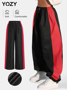 YOZY Women's Colorblock Side Stripe Drawstring Waist Straight Leg Pants, Casual Comfy Trousers for Daily Wear, Ladies Bottoms for All Seasons