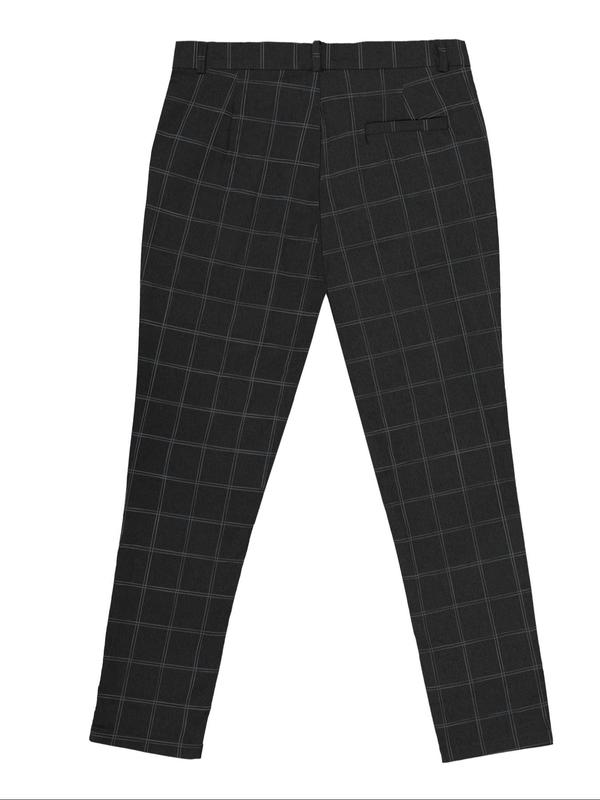 Men's Plaid Print Button Fly Slim Pants, Business Casual Pocket Design Trousers For All Seasons, Men's Bottoms For Work Office Daily Wear 2