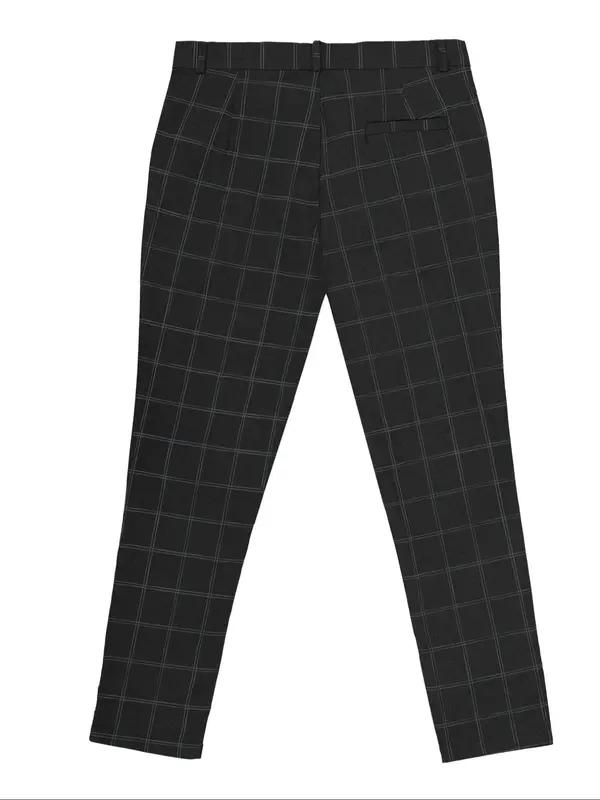 Men's Plaid Print Button Fly Slim Pants, Business Classic Casual Pocket Design Trousers For All Seasons, Men's Bottoms For Work Office Daily Wear, Menswear 1