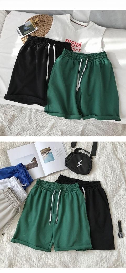 Product Introduction of Men's Sports Shorts Summer New Japanese Style Solid Color Simple Thin Loose Fit Five-Point Beach Shorts for Couples 8