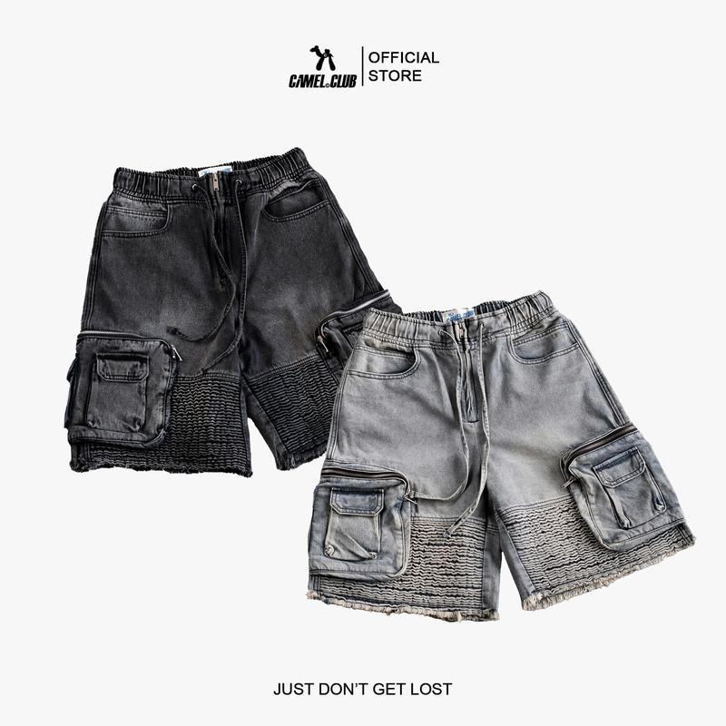 Quần Short Jeans lửng Camel Street Club Wash Biker túi hộp định lượng 11oz Pants Nam menswear Xanh quanjean nam xxl to & cao