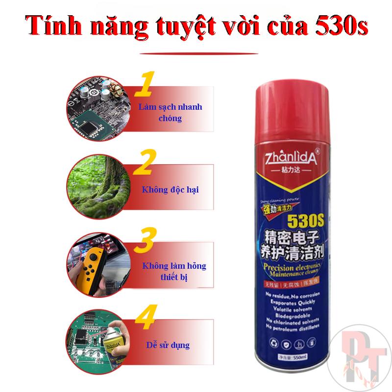 Chai xịt vệ sinh bo mạch điện tử 530s Nước rửa linh kiện điện tử Màn hình điện thoại (chính hãng) Thể tích 550ml Làm Sạch 2