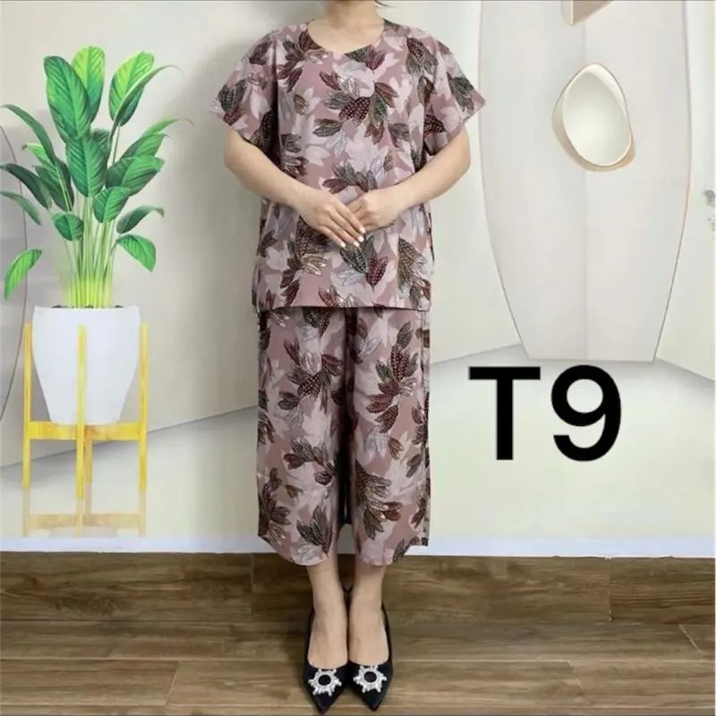 Bộ tôn lanh tặng mẹ mặc mùa hè,mát,mịn,có hoa,hoạ tiết,nữ Nhung Voi 8