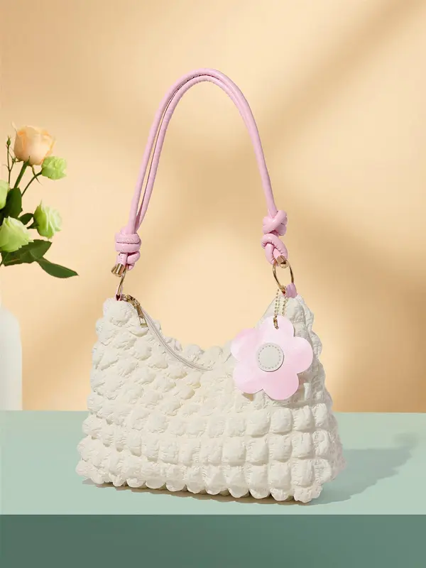 Textured Knot Design Tote Bag for Women, Work Bag, Fashion Plush Underarm Handbag, Casual Quilted Shoulder Purse for Work & Daily Used 2