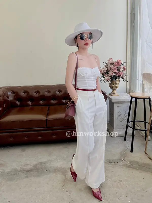 HÌN Quần dài ống suông hack dáng, tự thiết kế dài 95cm Leyla Pants Nữ Nhung Women 2
