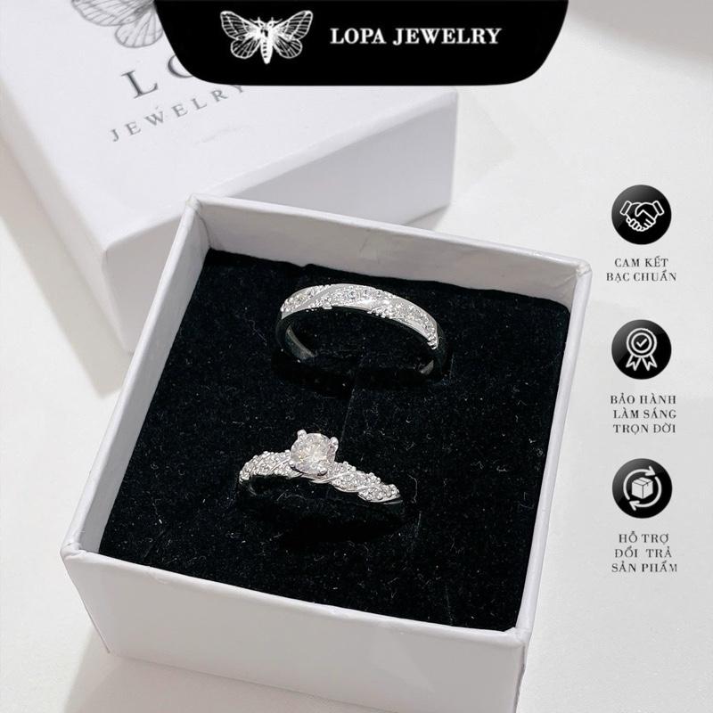 Hộp Xinh + Nước Rửa Bạc Nhẫn Đôi Bạc Ta Sk330 - Nhẫn Cặp Tình Yêu Dáng Xoắn Đính Đá Cực Xinh | Quà Tặng Cặp Đôi