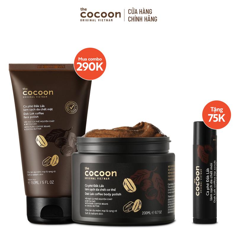 SPECIAL COMBO tẩy da chết cơ thể và mặt cà phê Đắk Lắk Cocoon Tặng tẩy da chết môi cà phê Đắk Lắk Cocoon 5g