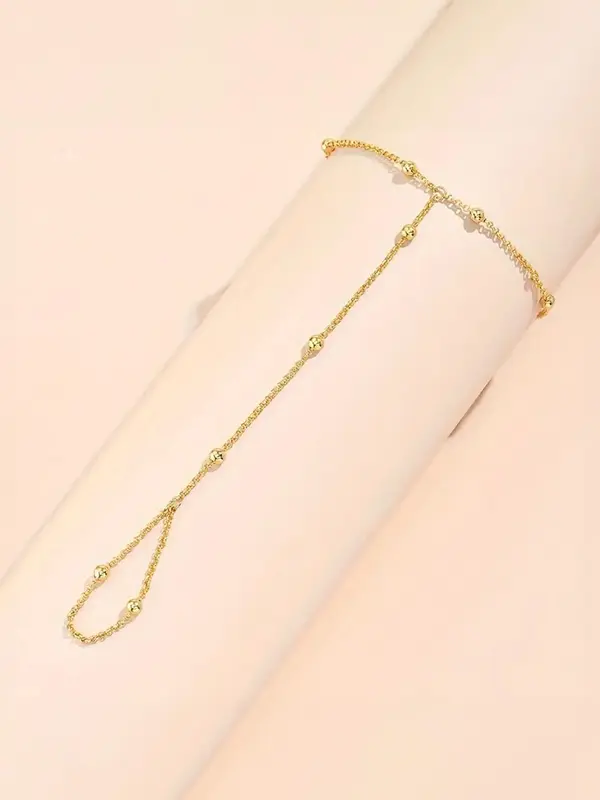 Simple Bead Decorated Link Bracelet, Finger Chain Jewelry for Women & Girls, Fashion Alloy Jewelry for Party, Daily Clothing Decor, Birthday Gift 4