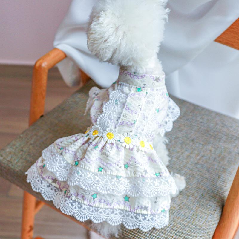 Cat Floral Print Lace Pet Dress, 1 Count Elegant Princess Style Summer Dog Dress for Small Girl Puppies Doggies Kittens, Fashionable Pet Clothes Dogs Outfit 2