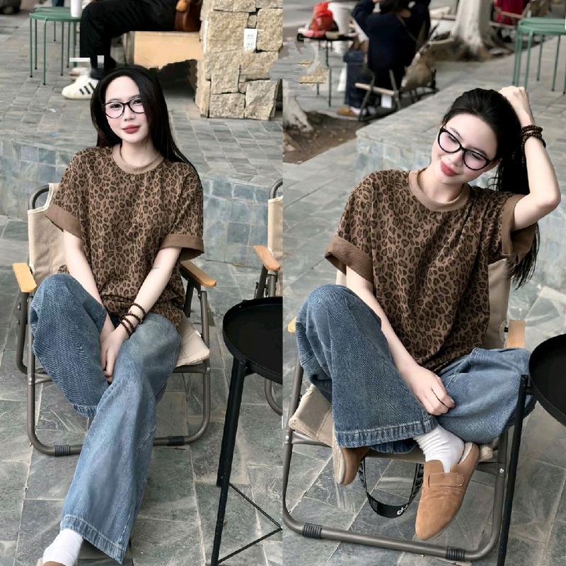 Áo thun cotton 2 chiều (40-70kg) họa tiết da beo form dáng rộng 4