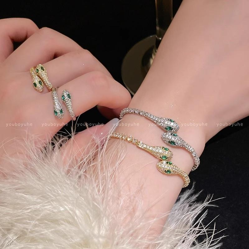 Product Introduction of Vòng Tay Có Thể Điều Chỉnh Hình Rắn Hoàng Đạo, Zircon Rhinestone Màu Xanh Lá Cây Sang Trọng, Dành Cho Nữ, Nhẫn Và Hoa Tai, Quà Tặng Trang Sức 6
