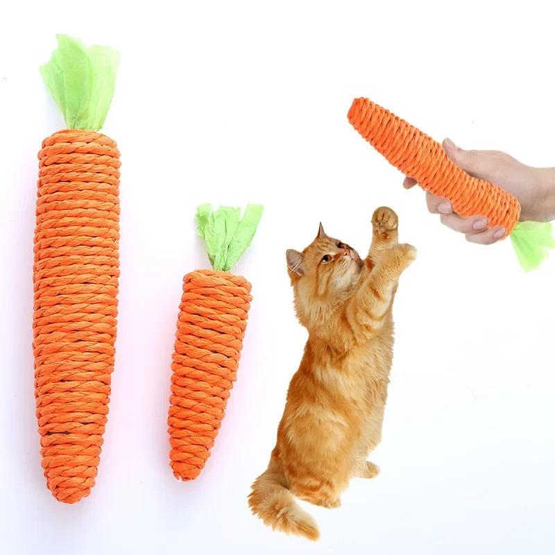 Cat Toy Carrot Sound Pet Products Bite Resistant Paper Rope Scratcher Clean Teeth Interactive Play Cat Carrot Chew Toy for Cat 0