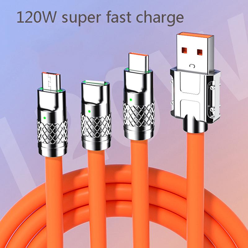 Cáp USB Loại C, 3in1, 6A, 120W, Cáp USB A Sang Type-C 8 chân, Cáp Micro USB 0