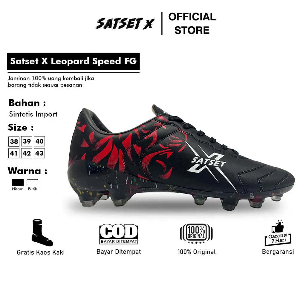 SEPATU SEPAK BOLA SATSET X LEOPARD SPEED FG BLACK Nyaman