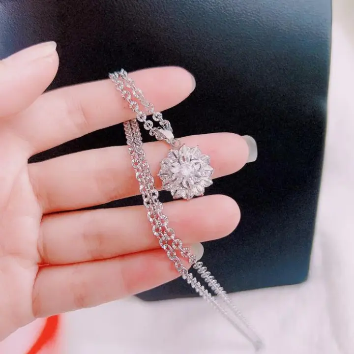 Dây chuyền inox chữ công chạm chiếu kèm mặt đá hoa mai lớn cam kết không đen không gỉ Women Trang Sức