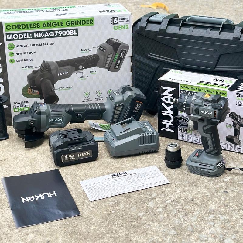 Máy Mài Cắt Góc Pin Hukan AG 7900 BL Không Chổi Than, Chống Sốc Đá, Chống Khởi Động Lại Tặng Thân Khoan Hukan 1155Q