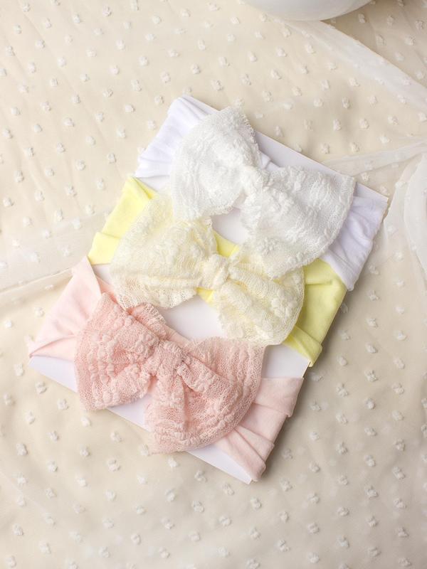 Baby's Bow Decor Contrast Lace Hair Band, Cute Solid Color Stretchy Hair Band Set, Newborn Infant Kids Hair Accessories 6