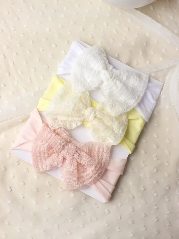 Baby's Bow Decor Contrast Lace Hair Band, Cute Solid Color Stretchy Hair Band Set, Newborn Infant Kids Hair Accessories 5