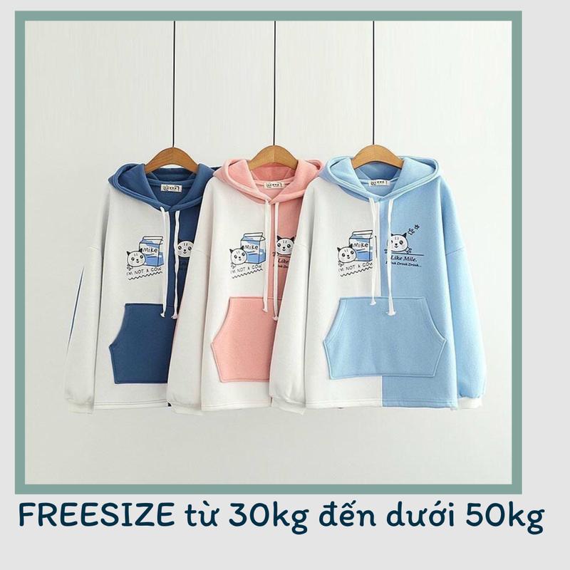  Áo Hoodie Áo khoác nỉ thu đông unisex nam nữ hình Mèo sữa dễ thương form dưới 50kg 