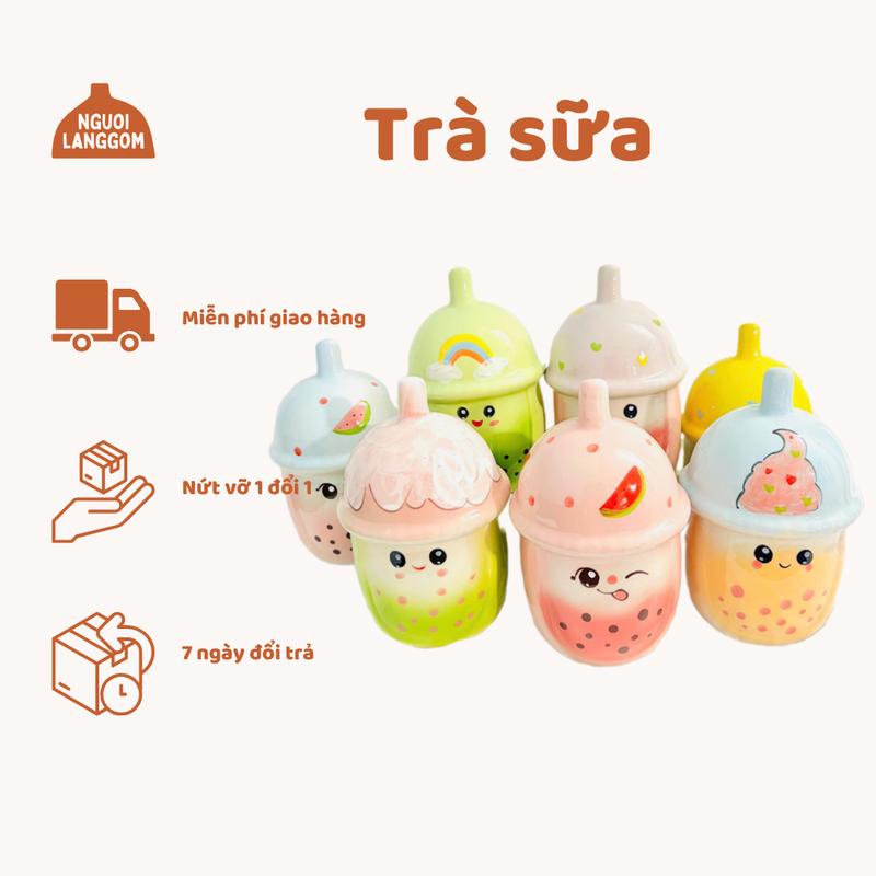 [ lỗ tròn ] Lợn đất heo đất ống heo tiết kiệm decor - Trà sữa - Bát Tràng