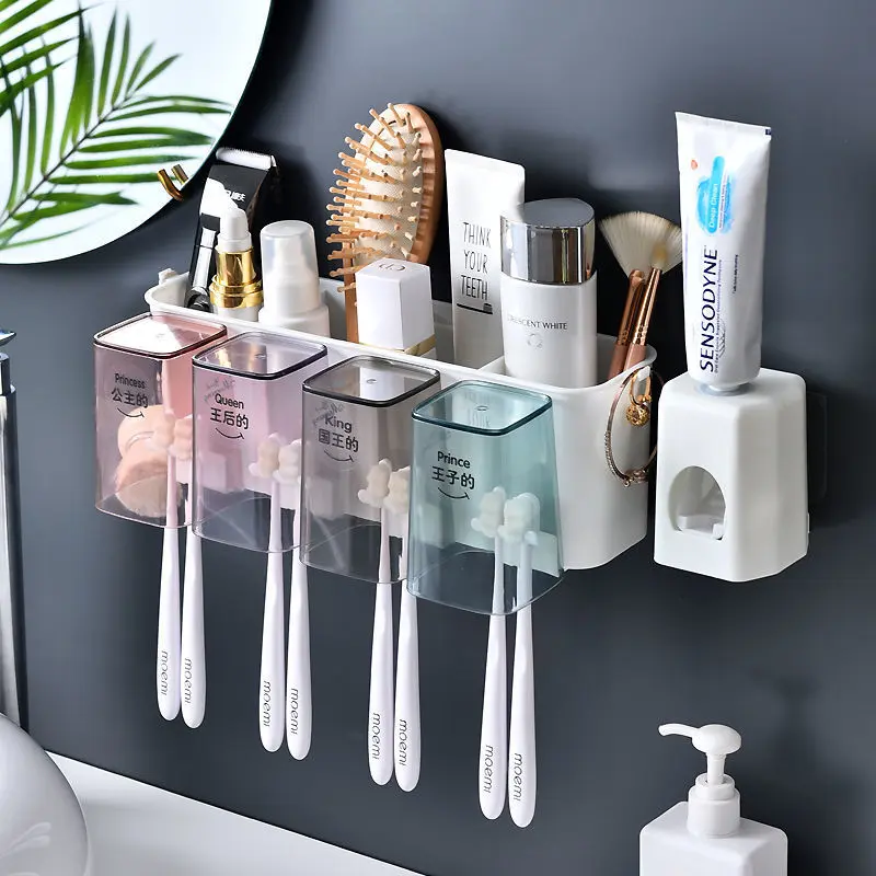 Bộ Giá Để Bàn Chải Đánh Răng, Không Cần Đục Lỗ, Bao Gồm Cốc Súc Miệng, Cốc Kem Đánh Răng, Giá Treo Khăn Tắm Và Giá Để Bàn Chải Đánh Răng, Đồ Gia Dụng 3