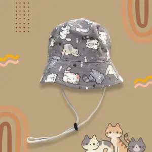 Topi EMBER Bucket Anak dan Balita Gambar Kucing Lucu Bahan Kanvas Premium Dengan Tali Usia 1-8 Tahun