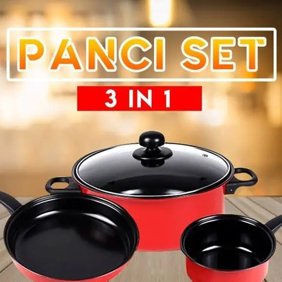 Panci Set 3in1 Panci Teflon Wajan 3 in 1 Panci Anti Lengket ORIGINAL Stainless Steel