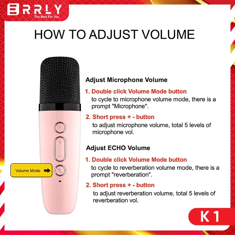 Karaoke Speaker Bluetooth Wireless ERRLY K1 Set MINI Speaker Karaoke Microphone 2Mic / 1mic All In One 3
