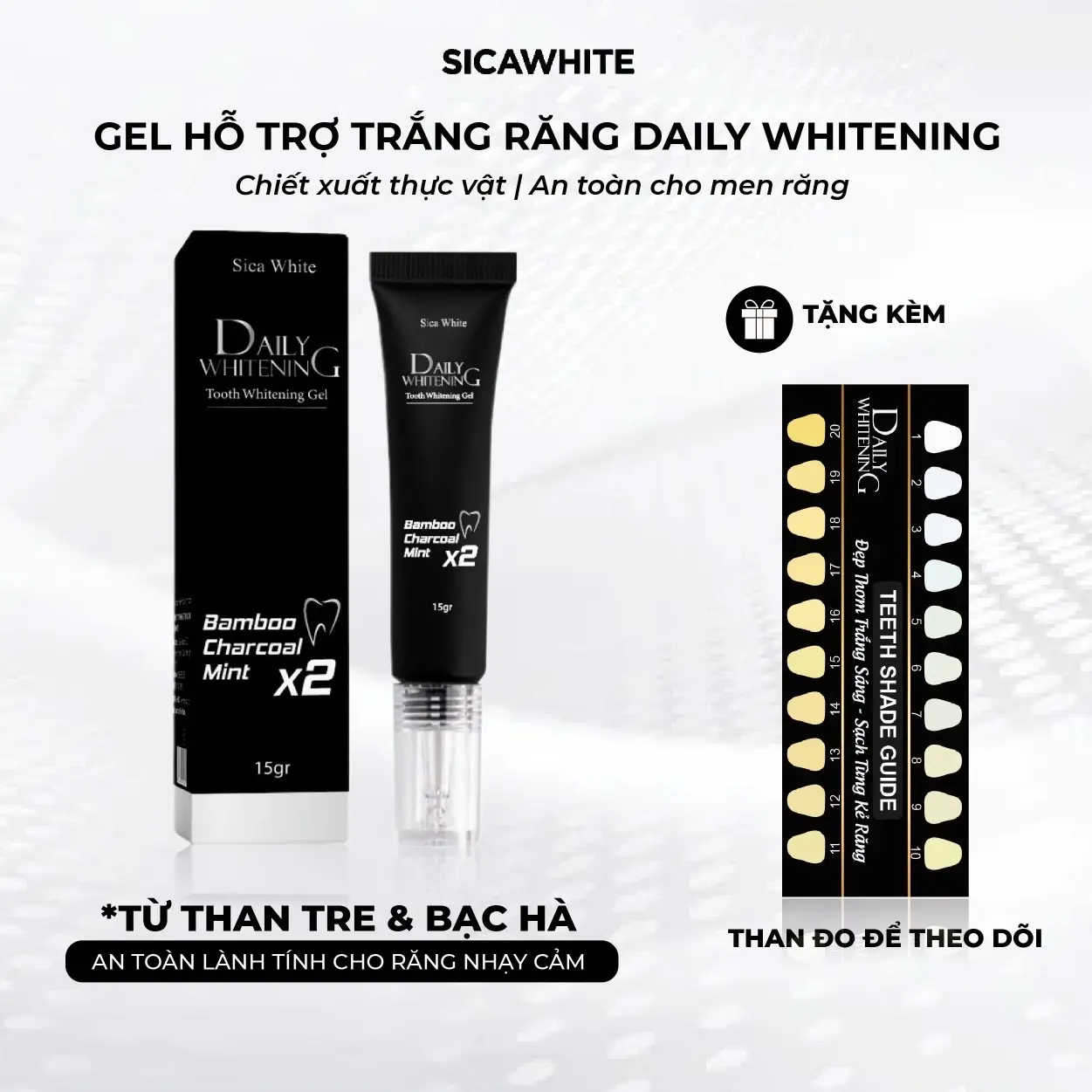 [H55] - Gel Hỗ Trợ Trắng Răng Daily Whitening ( Than Tre & Bạc Hà) 15gr- Hỗ Trợ Cải Thiện Vàng Răng