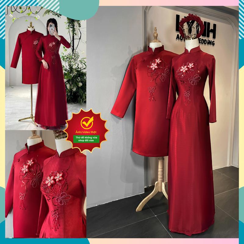 Áo dài cô dâu kết Họa TIết Quạt thêu hoa bằng tay - Áo dài Lynh